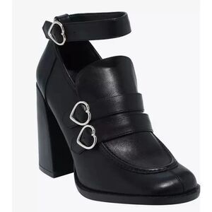 Koi Heart Buckle High Heel Ankle Boots Size 7 New Black Loafer